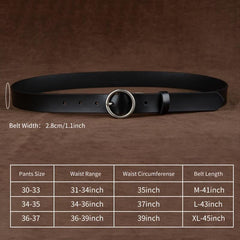 Round Buckle Leather Belt Women's Cowhide Casual Waist Belt