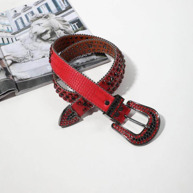 Red Y2K Rhinestone Belt Punk PU Leather Hip Hop Cowboy Cowgirl Belt