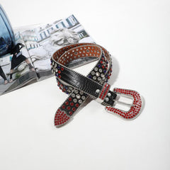 Rhinestone Inlaid Belt Punk PU Leather Cowboy Cowgirl Belt Unisex