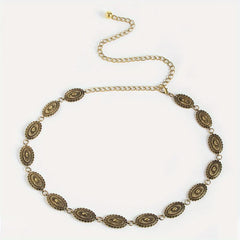 Vintage Engraved Metal Waist Chain Beaded Pendant Skinny Waist Belt