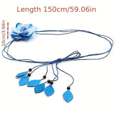 Chiffon Tie Dye Flower Sash Belt Leaf Pendant Tassel Bowknot Tied Belt