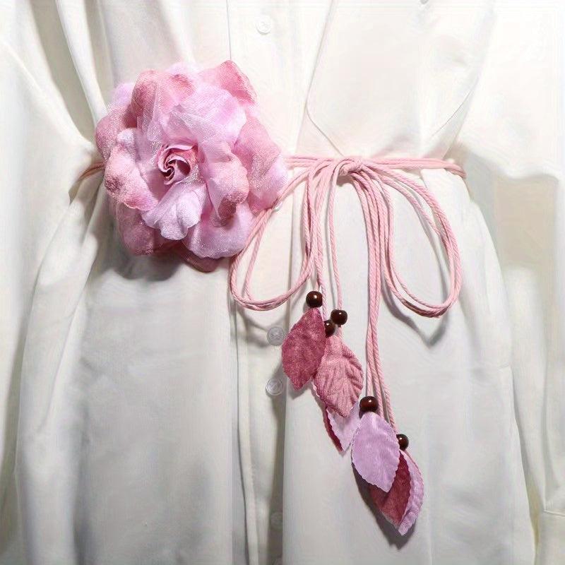 Chiffon Tie Dye Flower Sash Belt Leaf Pendant Tassel Bowknot Tied Belt