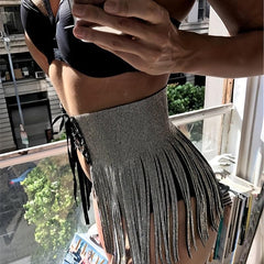 Rhinestone Tassel Skirt Belt Y2K Sparkly Wrap Sexy Fringe Waistband