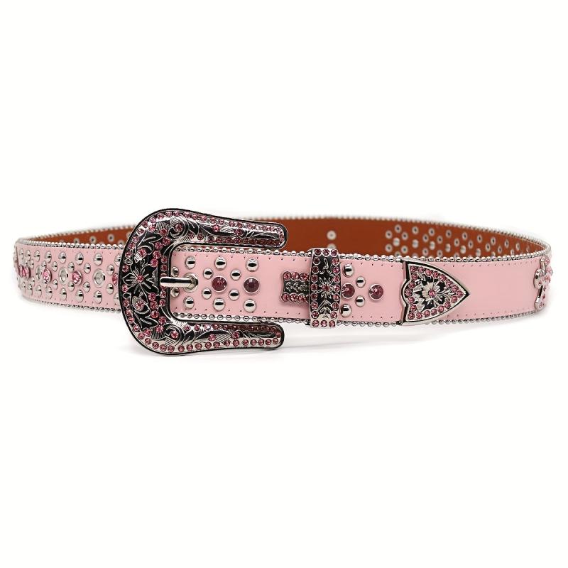 Pink Rhinestone Cross PU Belt Punk Hip Hop Jeans Pants Belt Y2K