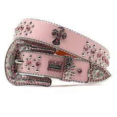 Pink Rhinestone Cross PU Belt Punk Hip Hop Jeans Pants Belt Y2K