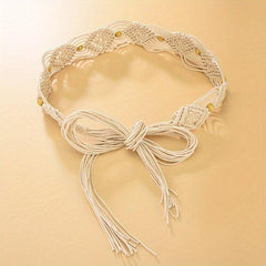 Boho Bowknot Sash Belt Vintage Hollow Braided Wax Rope Waistband