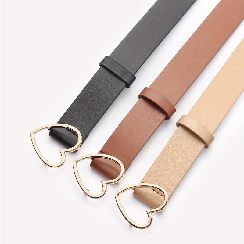 3pcs Heart Buckle Belt Classic PU Leather Waist Belt for Women