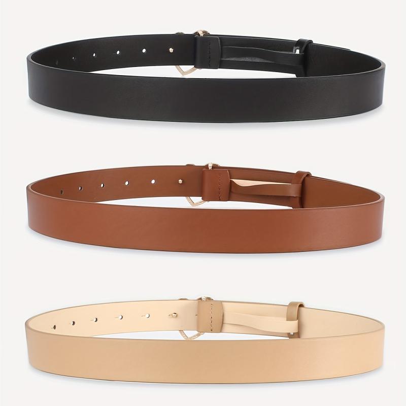 3pcs Heart Buckle Belt Classic PU Leather Waist Belt for Women