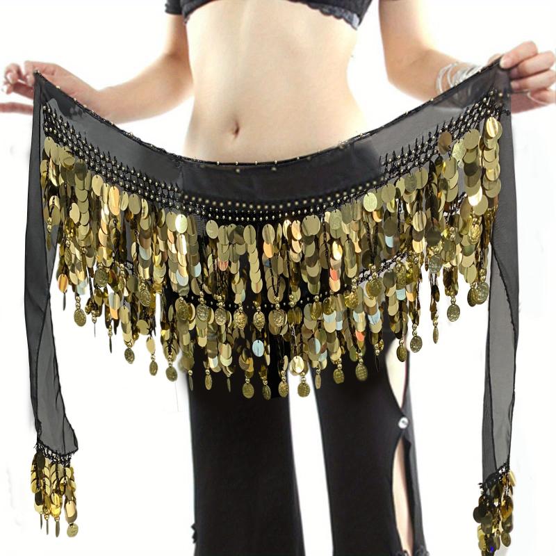 Colorful Belly Dance Hip Scarf with Sequins Coins Tassel Waistband