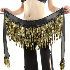 Colorful Belly Dance Hip Scarf with Sequins Coins Tassel Waistband