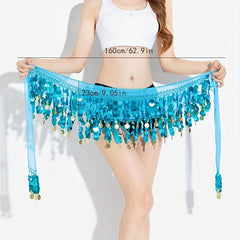 Colorful Belly Dance Hip Scarf with Sequins Coins Tassel Waistband