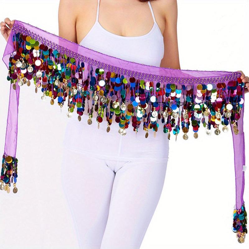 Colorful Belly Dance Hip Scarf with Sequins Coins Tassel Waistband