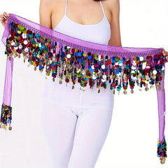 Colorful Belly Dance Hip Scarf with Sequins Coins Tassel Waistband