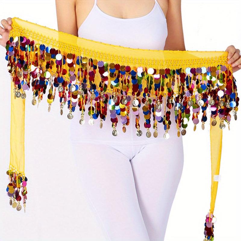 Colorful Belly Dance Hip Scarf with Sequins Coins Tassel Waistband