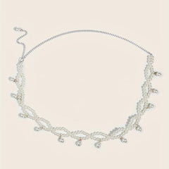 Faux Pearl Waist Chain Pendant Elastic Chain Belt Dress Girdle