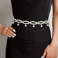 Faux Pearl Waist Chain Pendant Elastic Chain Belt Dress Girdle