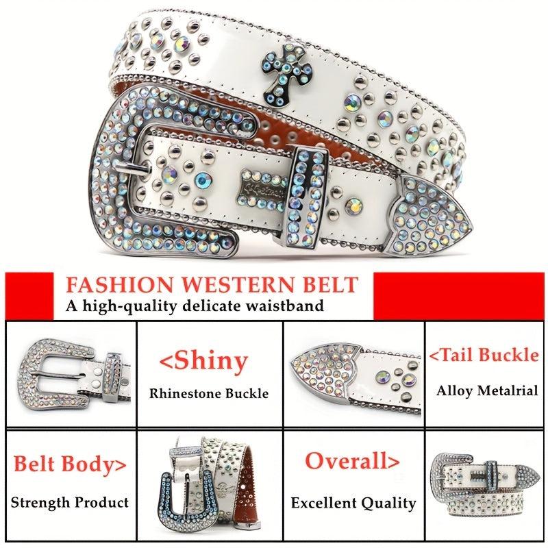 Punk Rivet Belt Hip Hop Bling PU Leather Belt Y2K Rhinestone Western Cowboy Belt