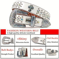 Punk Rivet Belt Hip Hop Bling PU Leather Belt Y2K Rhinestone Western Cowboy Belt