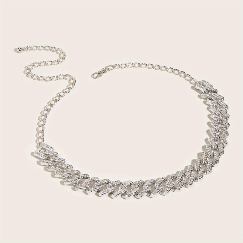 Geometric Metal Belly Chain Rhinestone Inlaid Decorative Belt Dress Girdle