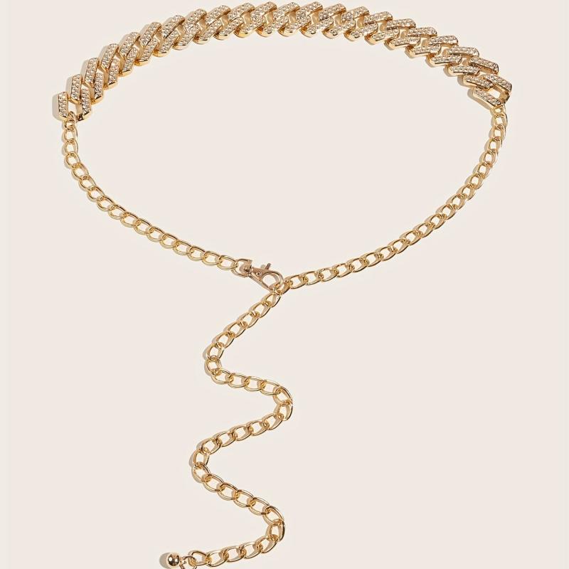 Geometric Metal Belly Chain Rhinestone Inlaid Decorative Belt Dress Girdle
