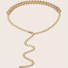 Geometric Metal Belly Chain Rhinestone Inlaid Decorative Belt Dress Girdle