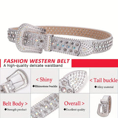 Silver Rhinestone Belt - Western Cowgirl Cowboy Bling Big Waistban