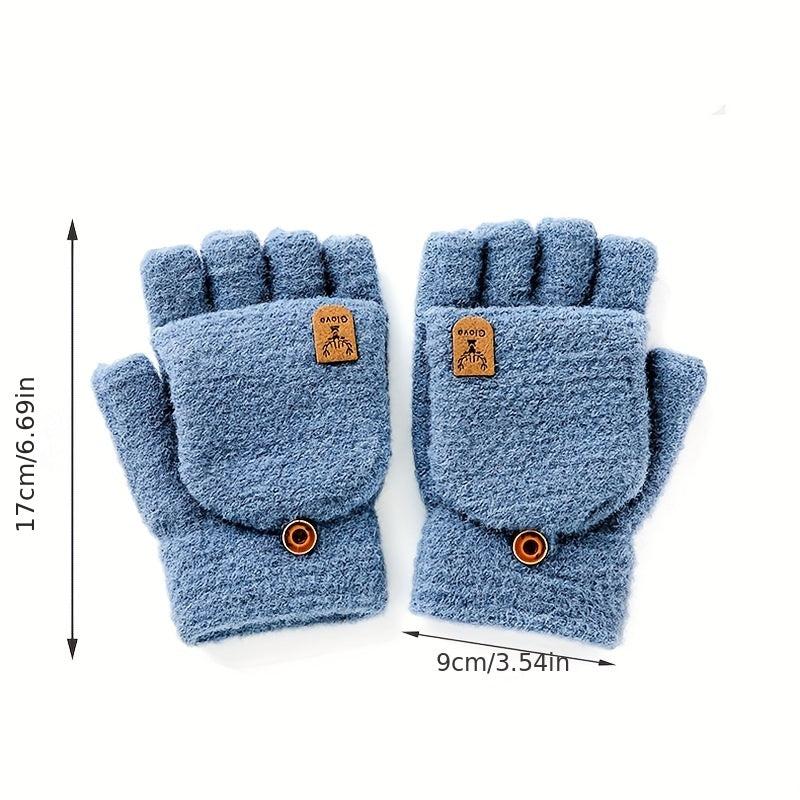 Winter Warm Coldproof Wool Half Finger Flip Gloves