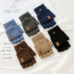 Winter Warm Coldproof Wool Half Finger Flip Gloves