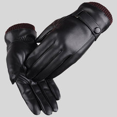Men's Thickened Warm PU Leather Gloves for Outdoor Cold