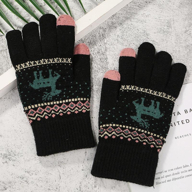 Christmas Couple Elk Gloves Unisex Touchscreen Thickened Warm Gloves