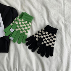 Chessboard Plush Gloves Touch Screen Thickened Warm Gloves