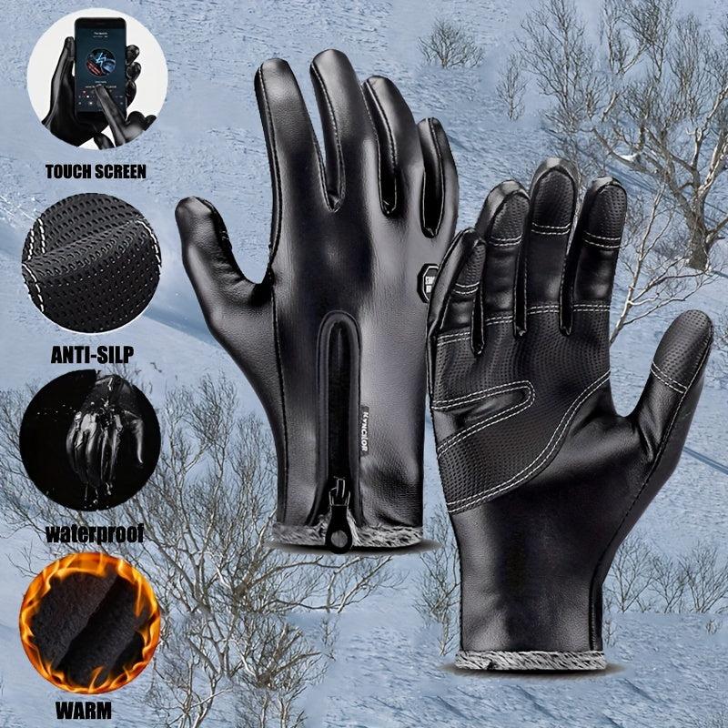Winter Thermal PU Leather Touch Screen Waterproof Gloves for Cycling Ski