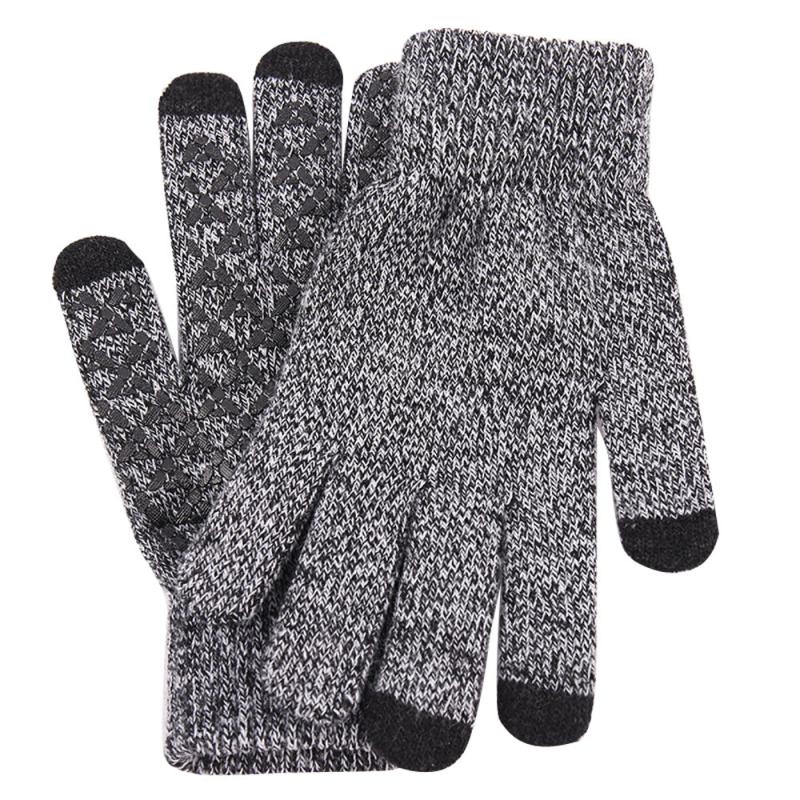 Men's Warm Knitted Gloves Velvet Non-slip Touch Screen Gloves