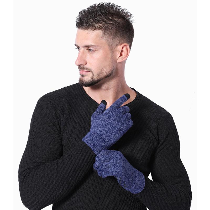 Men's Warm Knitted Gloves Velvet Non-slip Touch Screen Gloves