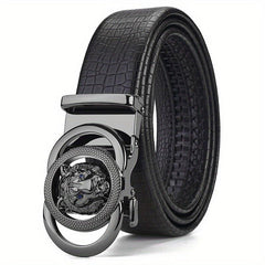 Men's Calfskin Leather Lion Head Buckle Belt Snake Pattern Business Belt