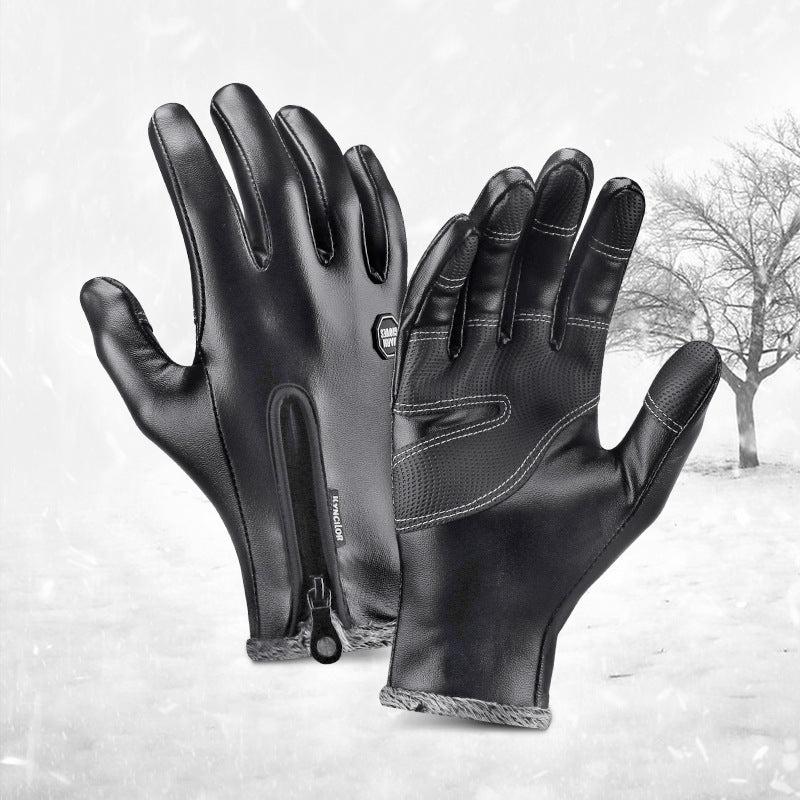 Warm Thermal Fleece Leather Gloves Windproof Waterproof Ski Snow Touch Gloves