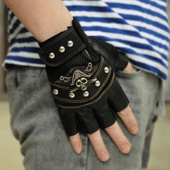 PU Leather Skull Punk Driving Motorcycle Biker Fingerless Gloves