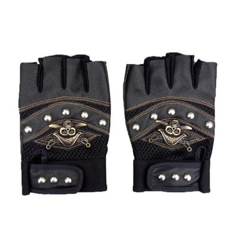 PU Leather Skull Punk Driving Motorcycle Biker Fingerless Gloves