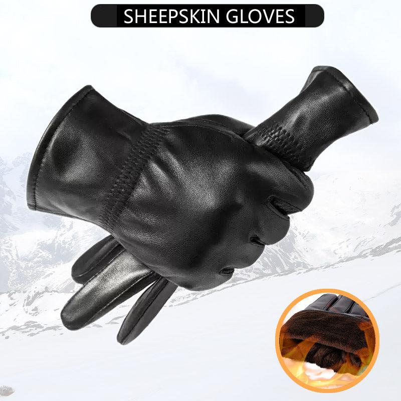 Men's Leather Winter Gloves Fleece Warm Outdoor Sports Windproof Gloves