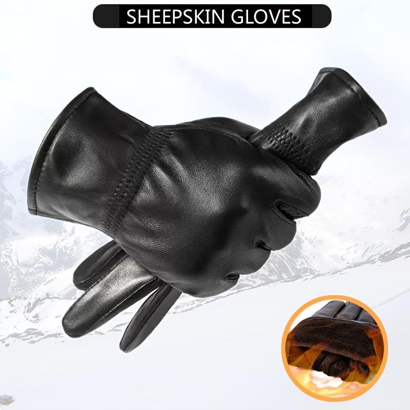Men's Leather Winter Gloves Fleece Warm Outdoor Sports Windproof Gloves