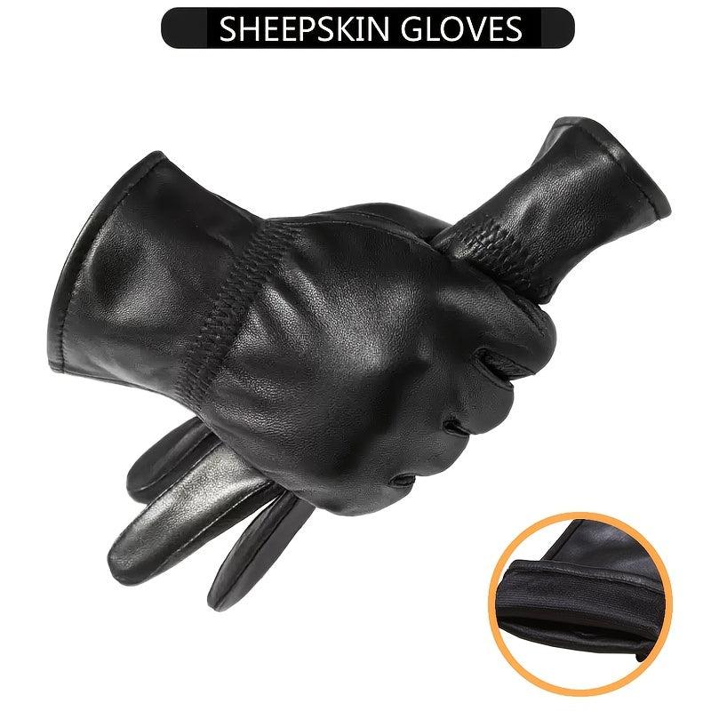 Men's Leather Winter Gloves Fleece Warm Outdoor Sports Windproof Gloves
