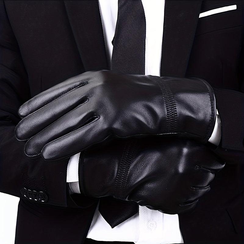 Men's Leather Winter Gloves Fleece Warm Outdoor Sports Windproof Gloves