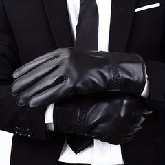 Men's Leather Winter Gloves Fleece Warm Outdoor Sports Windproof Gloves