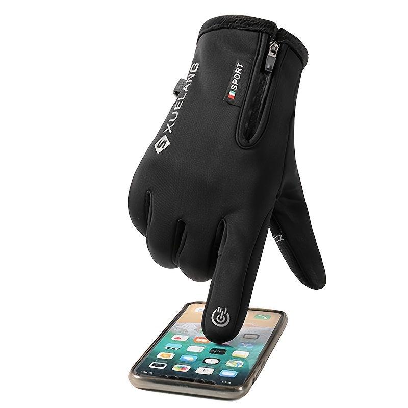 Men's Winter Warming Biker Gloves Windproof Touch Screen Zipper Ski Gloves