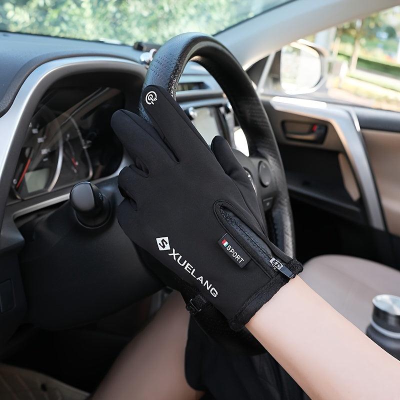 Men's Winter Warming Biker Gloves Windproof Touch Screen Zipper Ski Gloves