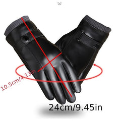 Men's Winter Leather Gloves Plus Velvet Lining Non Slip Windproof Touch Screen