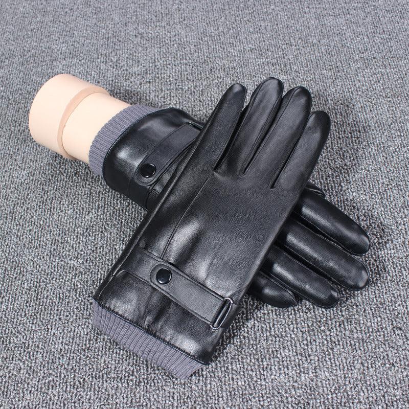 Men's Winter Leather Gloves Plus Velvet Lining Non Slip Windproof Touch Screen