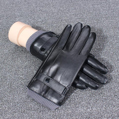 Men's Winter Leather Gloves Plus Velvet Lining Non Slip Windproof Touch Screen