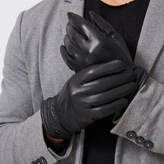 Men's Leather Gloves Winter Warm Plus Velvet Thick Gloves