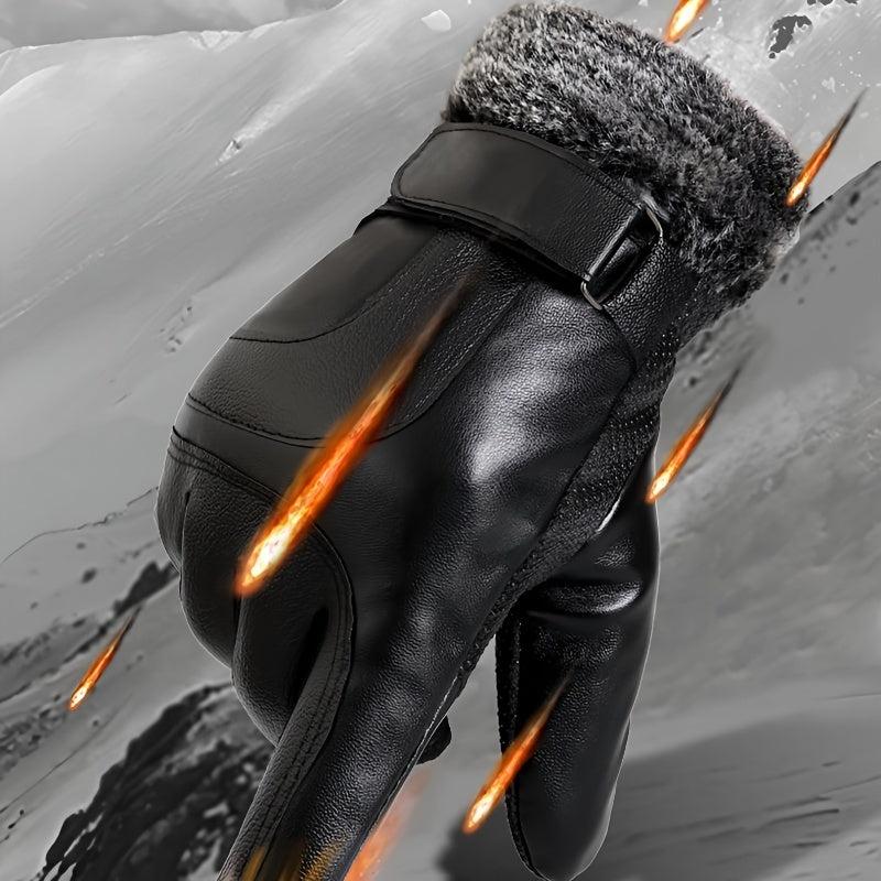 Men's Casual PU Leather Winter Cycling Plus Velvet Thickened Outdoor Windproof